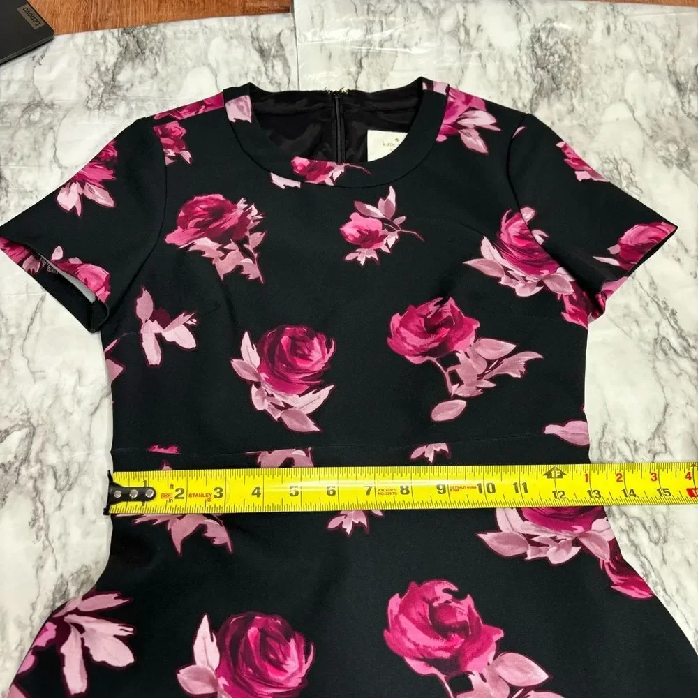 Kate Spade Encore Rose Crepe Dress blackk pink size 2 preppy party garden